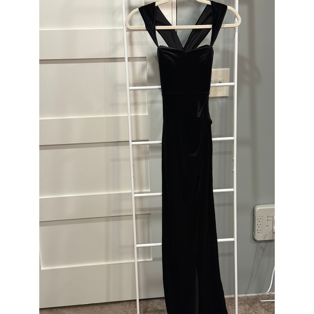Next Up Black Velvet Criss Cross Back Maxi Gown NWT Womens 0 Whimsigoth Y2K